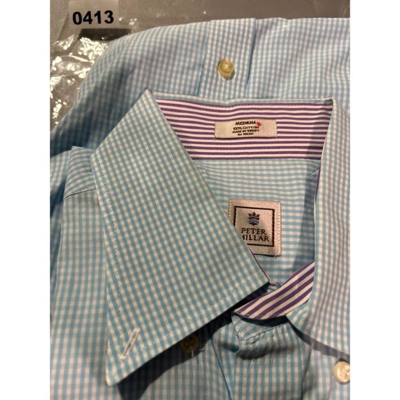 Peter Millar Mens Blue Checkered Dress Shirt Size M - Picture 16 of 16